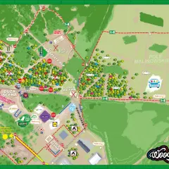 Mapa festiwalu Woodstock. Znajdziesz tu sceny, pola namiotowe, punkty gastronomiczne i informacyjne. Sprawdź, gdzie jest Woodstock!