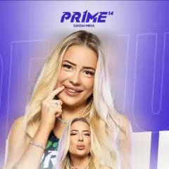 Natalia Magical, uśmiechnięta blondynka z tatuażem, zapowiada galę PRIME 14 SHOW MMA.