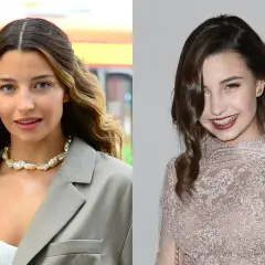 Julia Wieniawa na dwóch zdjęciach. Na pierwszym w luźnej stylizacji, na drugim w eleganckiej sukni. Jej wzrost jest imponujący.