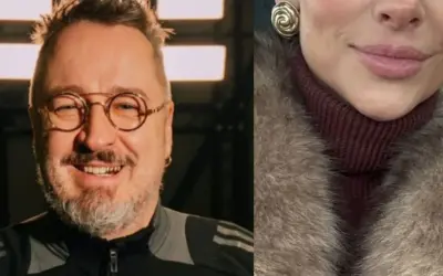 Piotr Kędzierski z żoną, ona w futrze i golfie, on w okularach i sportowej bluzie.