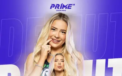Natalia Magical, uśmiechnięta blondynka z tatuażem, zapowiada galę PRIME 14 SHOW MMA.