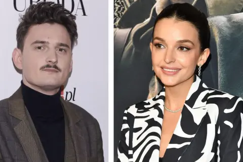Dawid Podsiadło z charakterystycznym wąsem i Magdalena Laskowska w stylowej marynarce.