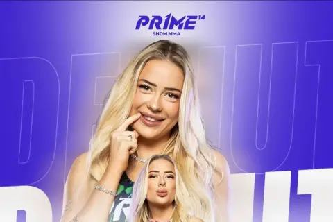 Natalia Magical, uśmiechnięta blondynka z tatuażem, zapowiada galę PRIME 14 SHOW MMA.