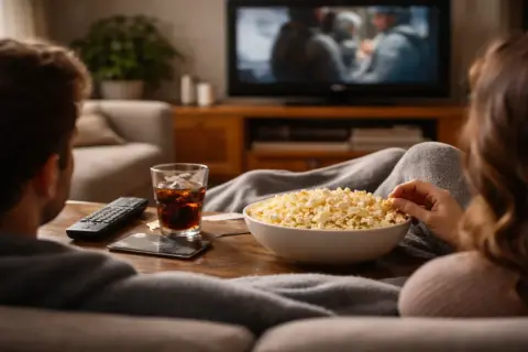Para ogląda filmy na faktach, zajadając się popcornem i popijając colę.