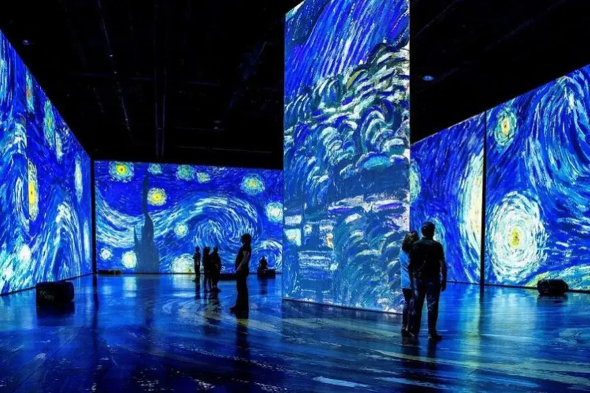 Wystawa Van Gogh w Bydgoszczy. Widzowie podziwiają projekcje