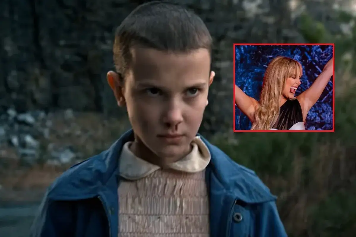 Nastka z Stranger Things, młoda i starsza wersja, w tle las i scena z imprezy.
